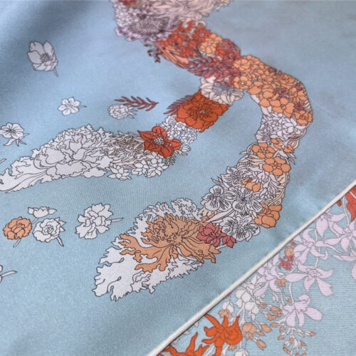 High Quality Luxury Hermes New “Qing Yang Floral Dress” Lake Blue Silk Scarf product detail
