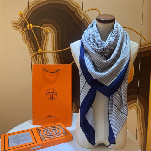 High Quality Luxury Hermes Reins Applique Pique" 140 Cm Shawl – Style 26242