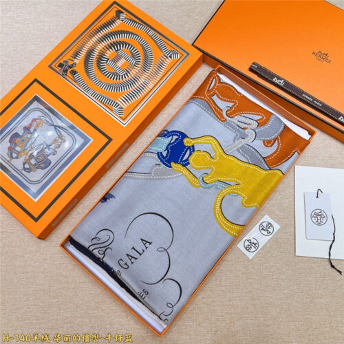 High Quality Luxury Hermes Reins Applique Pique” 140 Cm Shawl – Style 26244 product detail