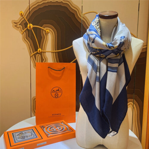 High Quality Luxury Hermes Reins Applique Pique” 140 Cm Shawl – Style 26244 alternate view