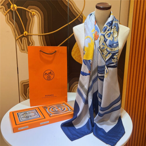 High Quality Luxury Hermes Reins Applique Pique" 140 Cm Shawl – Style 26244