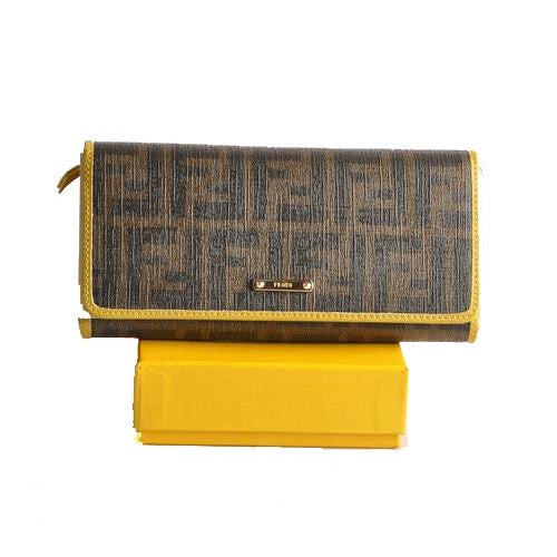 High Quality Luxury Fendi Yellow Leather With Coffee Waterproof Long Wallet