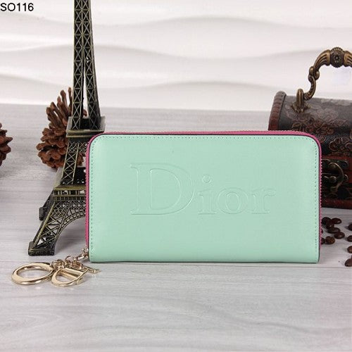 High Quality Luxury Christian Dior Light Green Zipper Wallet 116