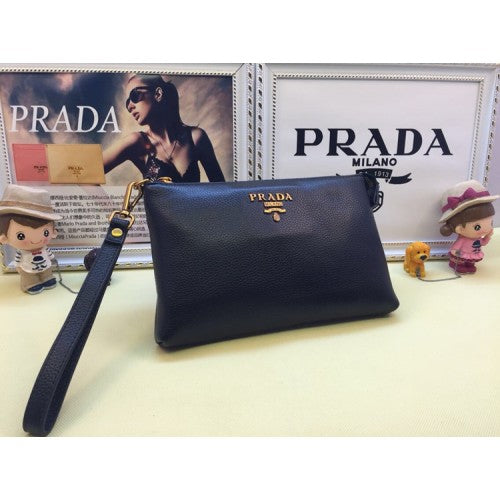 High Quality Luxury Prada Mens Leather Pouch 3311 Black