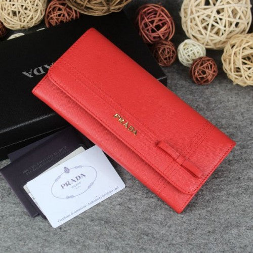 High Quality Luxury Prada 1383 Red Cross Pattern Wallet