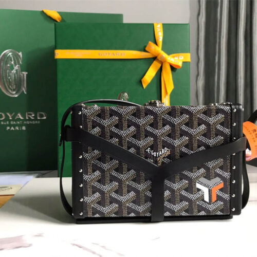 Goyard minaudiere handbag hand studded canvas head leather product photo 1