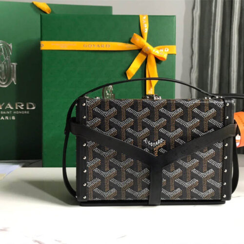 Goyard minaudiere handbag hand studded canvas head leather product photo 1
