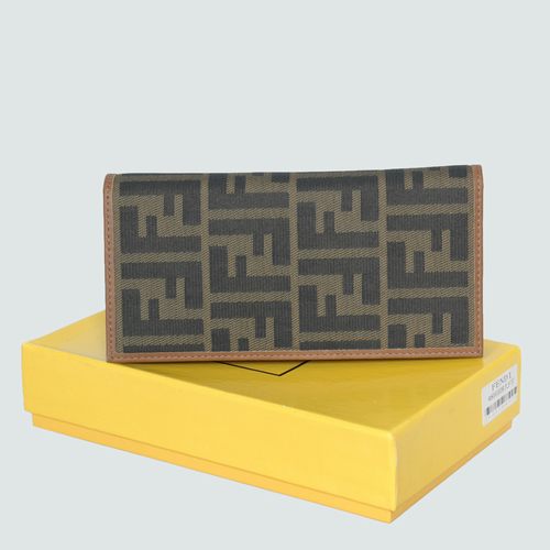 High Quality Luxury Fendi Yellow Calfskin Leather With F Fabric Wallet