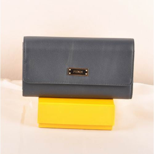 High Quality Luxury Fendi Dark Blue Ferrari Leather Long Wallet