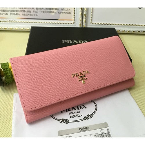 High Quality Luxury Prada 1M1132 Wallet Saffiano Leather Pink