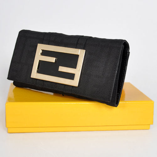 High Quality Luxury Fendi Black Patent Leather Long Wallet