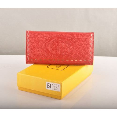 High Quality Luxury Fendi Red Calfskin Leather Long Wallet