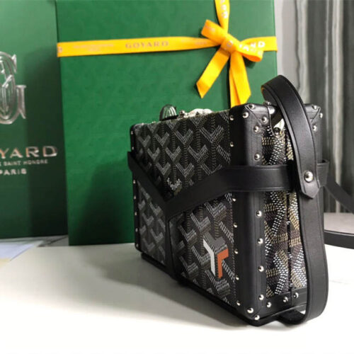 Goyard minaudiere handbag hand studded canvas head leather product photo 2