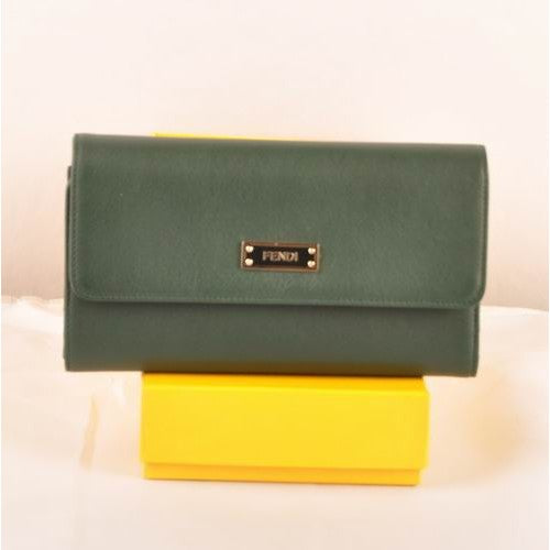 High Quality Luxury Fendi Green Ferrari Leather Long Wallet