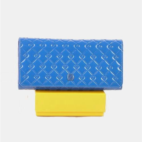 High Quality Luxury Fendi Blue Patent Leather Fashion Long Wallet
