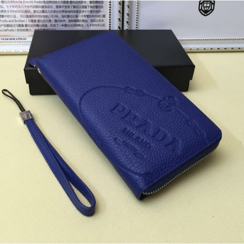 High Quality Luxury Prada Mens Leather Wallet 1191 Blue