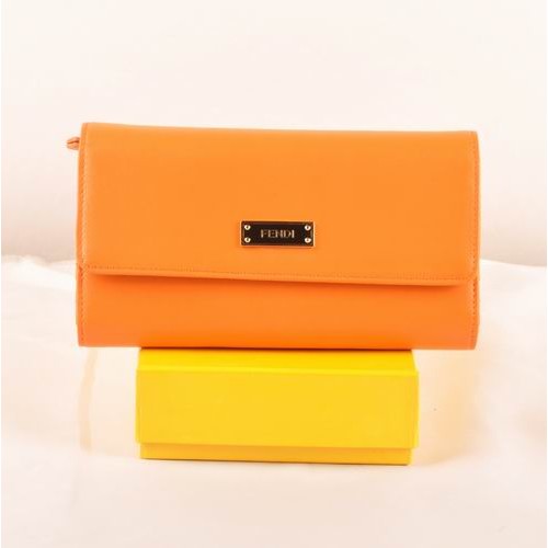 High Quality Luxury Fendi Orange Ferrari Leather Long Wallet