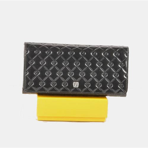 High Quality Luxury Fendi Dark Grey Patent Leather Fashion Long Wallet