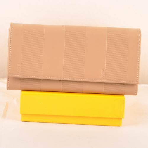 High Quality Luxury Fendi Apricot Soft Calfskin Leather Long Wallet