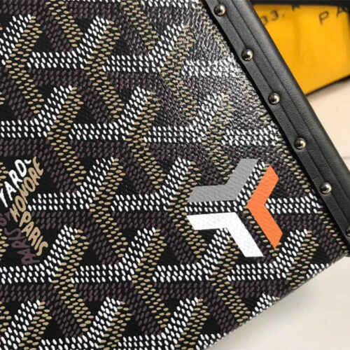 Goyard minaudiere handbag hand studded canvas head leather product photo 4