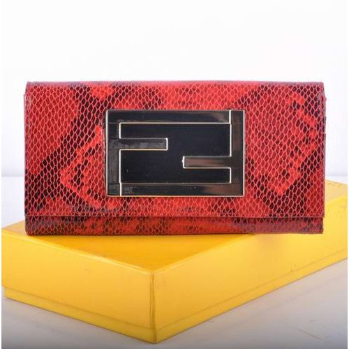 High Quality Luxury Fendi Red Snake Veins Leather Long Wallet