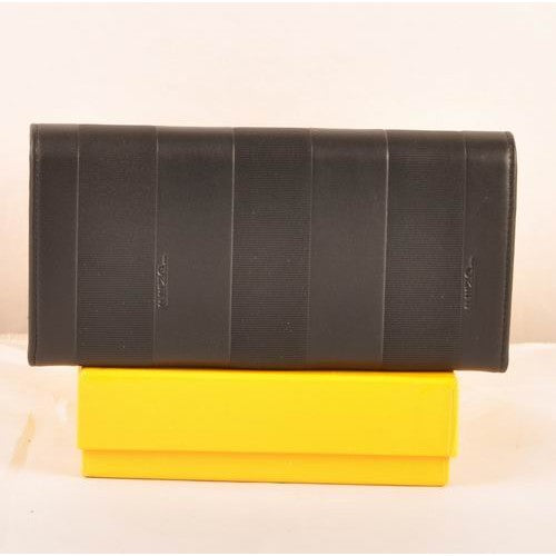 High Quality Luxury Fendi Black Soft Calfskin Leather Long Wallet