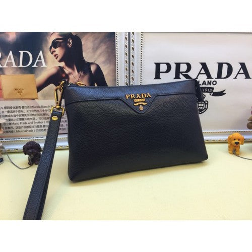 High Quality Luxury Prada Mens Leather Pouch 3312 Black