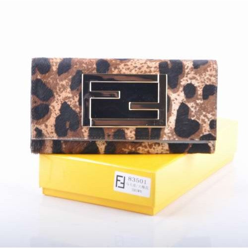 High Quality Luxury Fendi Coffee Plum Blossom Pattern Horsehair Leather Long Wallet