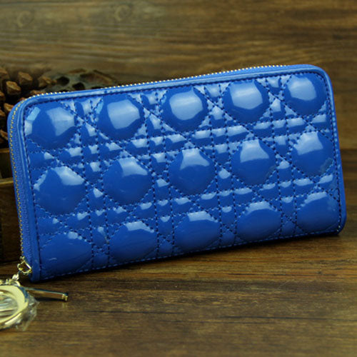 High Quality Luxury Dior Patent Leather Long Leather Wallet 030 Blue