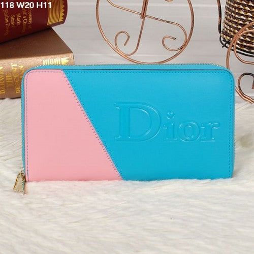 High Quality Luxury Christian Dior Multicolor Sky Blue/Pink Zipper Wallet 118