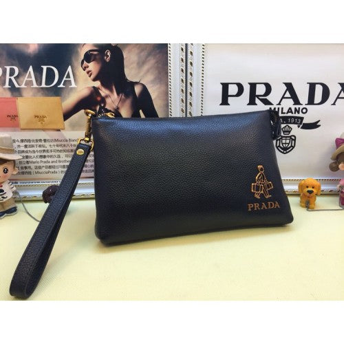 High Quality Luxury Prada Mens Leather Pouch 3314 Black