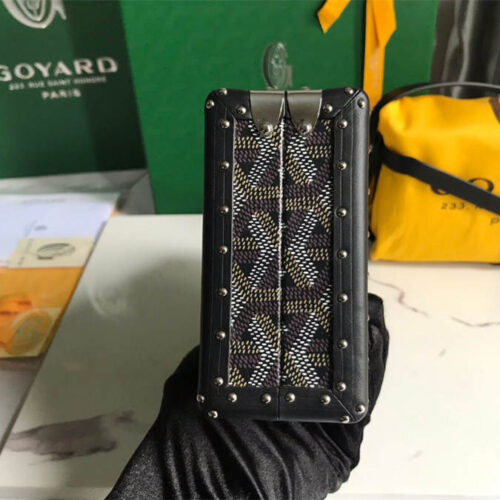 Goyard minaudiere handbag hand studded canvas head leather product photo 5