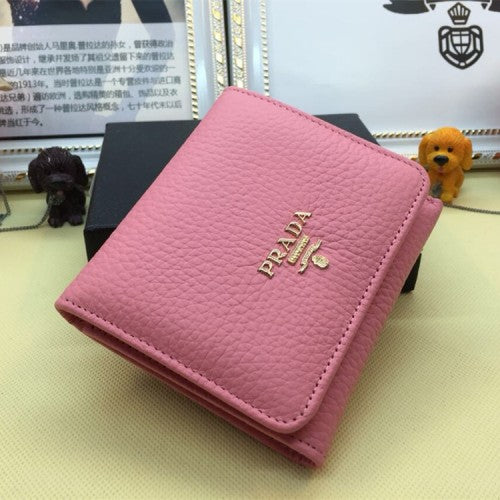High Quality Luxury Prada Trifold Leather Wallet 1M0176 Pink