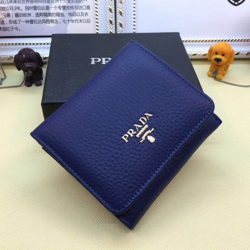 High Quality Luxury Prada Trifold Leather Wallet 1M0176 Blue