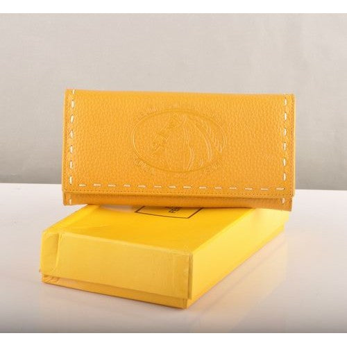 High Quality Luxury Fendi Yellow Calfskin Leather Long Wallet
