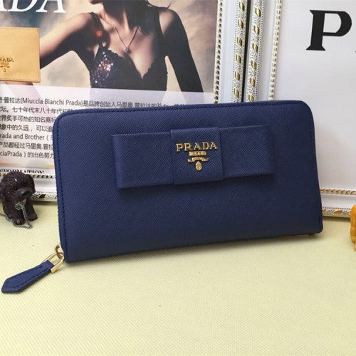 High Quality Luxury Prada Zip Around Wallet L0506 Blue