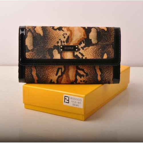 High Quality Luxury Fendi Coffee Horsehair Leather Wallet