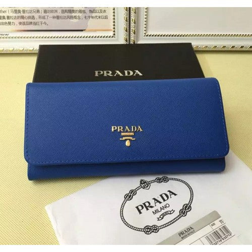 High Quality Luxury Prada 1M1132 Wallet Saffiano Leather Blue