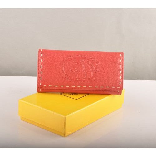 High Quality Luxury Fendi Light Red Calfskin Leather Long Wallet