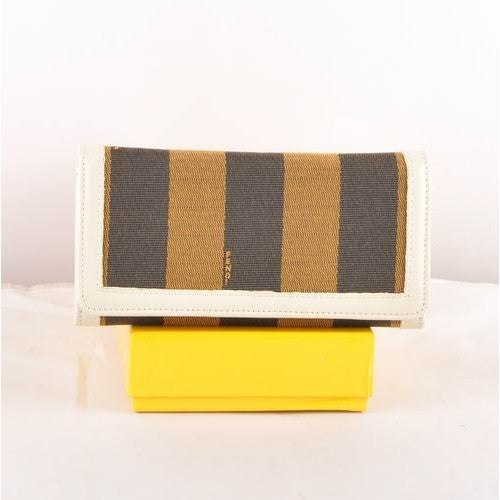 High Quality Luxury Fendi White Leather With Striped Fabric Wallet