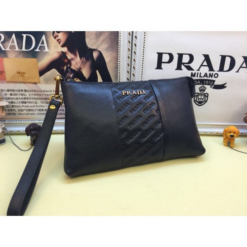 High Quality Luxury Prada Mens Leather Pouch 3313 Black