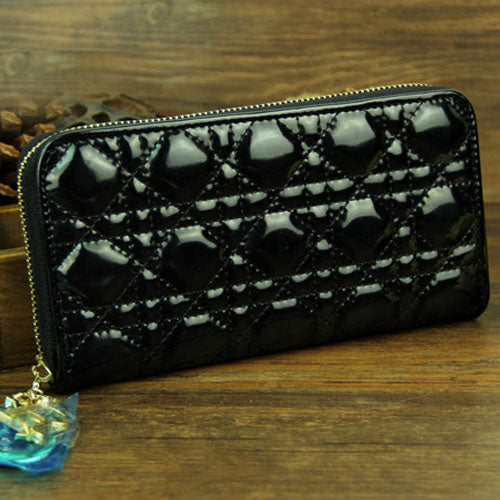 High Quality Luxury Dior Patent Leather Long Leather Wallet 030 Black