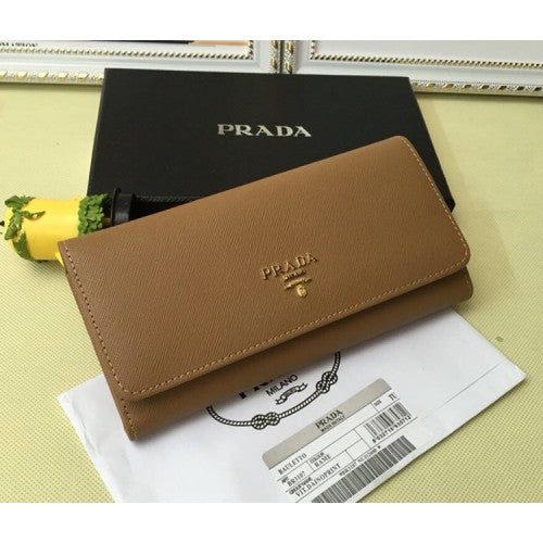 High Quality Luxury Prada 1M1132 Wallet Saffiano Leather Brown