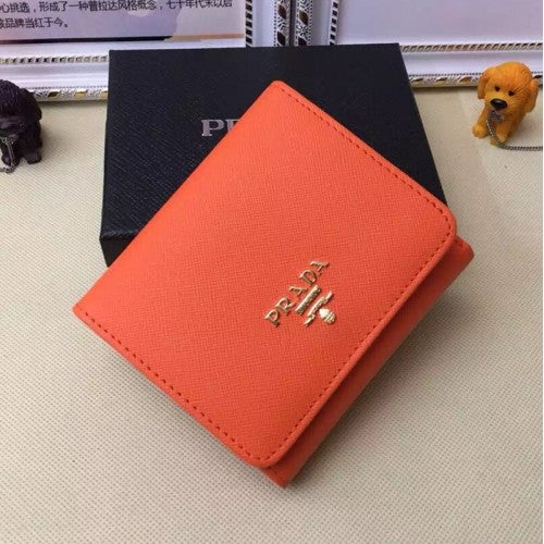 High Quality Luxury Prada 1M0176 Wallets Saffiano Leather In Orange