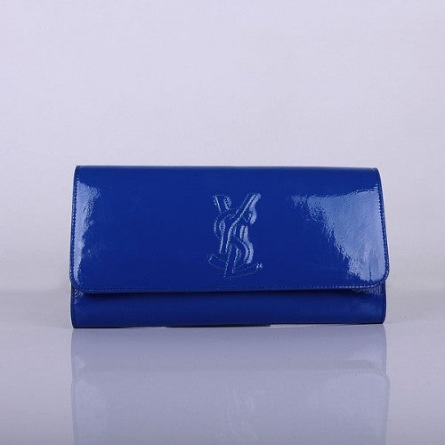 High Quality Luxury Yves Saint Laurent Lady Patent Leather Purse Sapphire Blue 39321