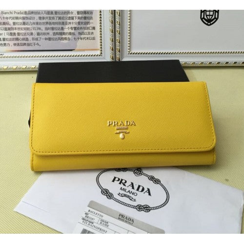 High Quality Luxury Prada 1M1132 Wallet Saffiano Leather Yellow