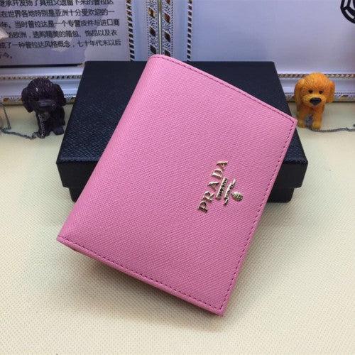 High Quality Luxury Prada 1M0204 Bifold Small Wallet Saffiano Leather Pink