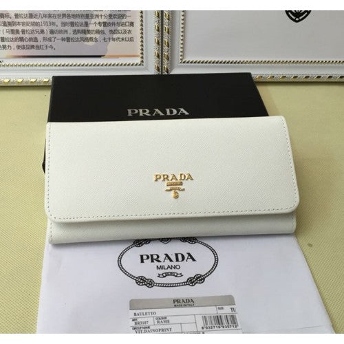 High Quality Luxury Prada 1M1132 Wallet Saffiano Leather White