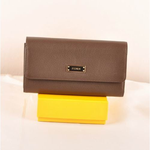 High Quality Luxury Fendi Dark Coffee Ferrari Leather Long Wallet