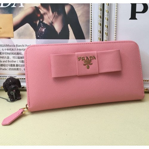High Quality Luxury Prada Zip Around Wallet L0506 Pink